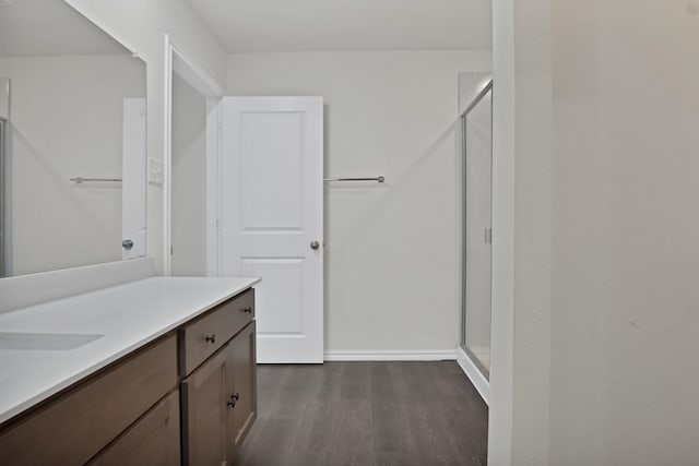 808 Glover Dr, Aubrey, TX 76227 - full bath with vanity, a stall shower, and wood finished floors
