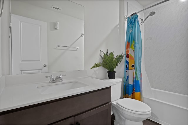 808 Glover Dr, Aubrey, TX 76227 - bathroom featuring toilet, visible vents, shower / tub combo with curtain, and vanity