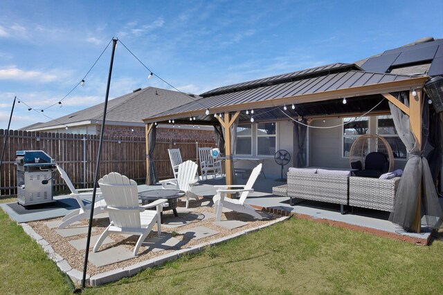 808 Glover Dr, Aubrey, TX 76227 - view of patio / terrace with a gazebo, fence, outdoor lounge area, and a grill