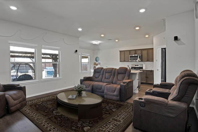 808 Glover Dr, Aubrey, TX 76227 - living area featuring recessed lighting, baseboards, and wood finished floors