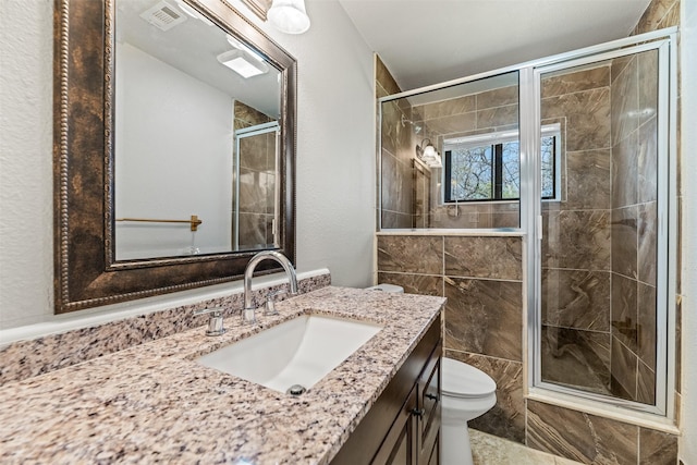 4512 Fletcher Ave, Fort Worth, TX 76107 - full bath featuring visible vents, a shower stall, toilet, and vanity