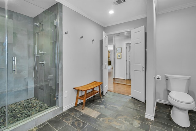 9702 Trail Hill Dr, Dallas, TX 75238 - bathroom featuring baseboards, a stall shower, and crown molding