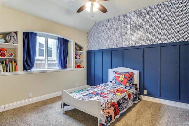 632 Ridgewater Trl, Fort Worth, TX 76131 - carpeted bedroom with lofted ceiling, baseboards, and ceiling fan