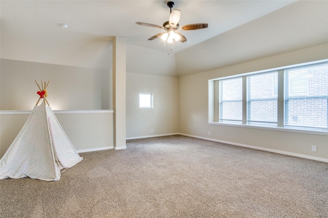 632 Ridgewater Trl, Fort Worth, TX 76131 - empty room with baseboards, carpet floors, ceiling fan, and vaulted ceiling