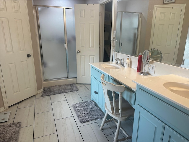 112 Robert Cir, Red Oak, TX 75154 - bathroom with a shower stall, double vanity, and a sink