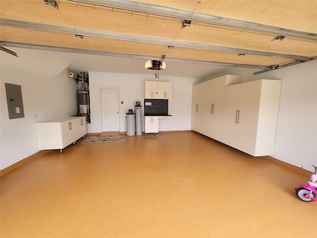 262 Jones St, Irving, TX 75063 - garage featuring electric panel, a garage door opener, baseboards, and gas water heater