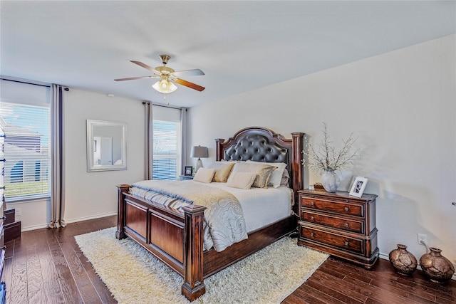 108 Oakmont Dr, Argyle, TX 76226 - bedroom with dark wood-style floors, baseboards, and a ceiling fan