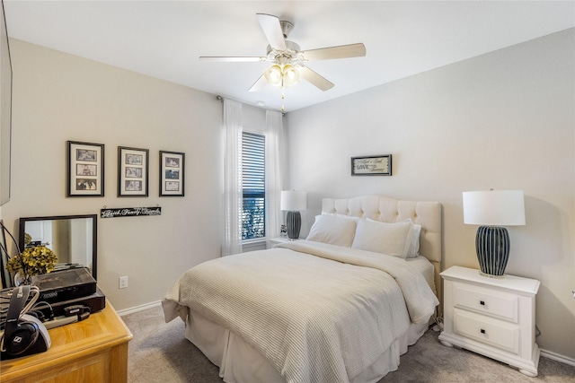 108 Oakmont Dr, Argyle, TX 76226 - bedroom with baseboards, light colored carpet, and ceiling fan