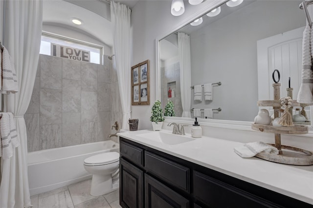 108 Oakmont Dr, Argyle, TX 76226 - bathroom featuring toilet, vanity, and shower / bath combination with curtain