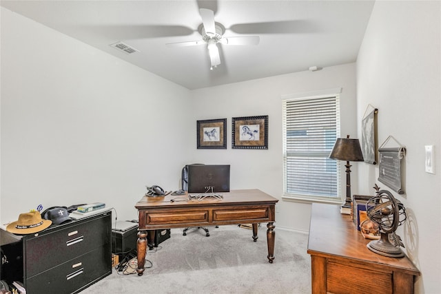 108 Oakmont Dr, Argyle, TX 76226 - carpeted home office featuring visible vents, baseboards, and ceiling fan
