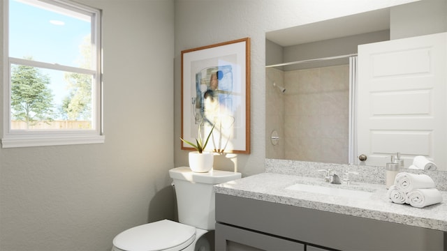 10609 Stag Ln, Fort Worth, TX 76036 - bathroom featuring vanity, toilet, a shower, and a textured wall