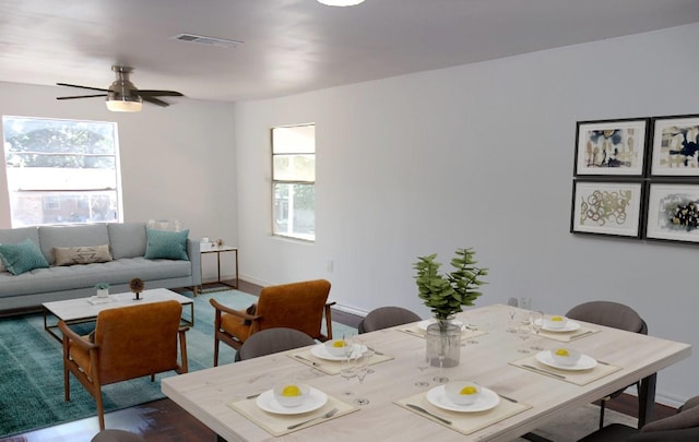 711 Dubois St, Denison, TX 75020 - dining area with visible vents, baseboards, and a ceiling fan