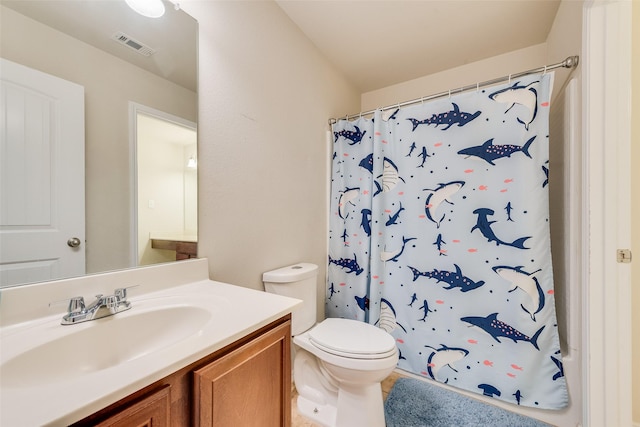 2224 Loreto Dr, Fort Worth, TX 76177 - full bath featuring toilet, vanity, visible vents, and a shower with shower curtain