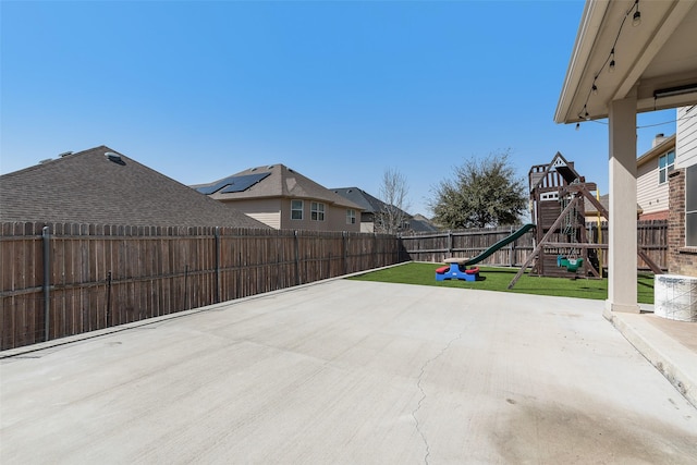 2224 Loreto Dr, Fort Worth, TX 76177 - view of patio / terrace featuring a fenced backyard, a playground, and a residential view