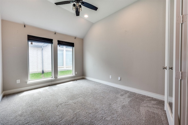 9600 Blue Stem Ln, Little Elm, TX 75068 - spare room with baseboards, lofted ceiling, carpet flooring, and a ceiling fan
