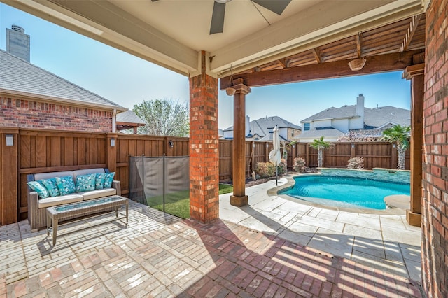 13951 Dutch Hollow Dr, Frisco, TX 75033 - view of pool with a patio, ceiling fan, and a fenced backyard