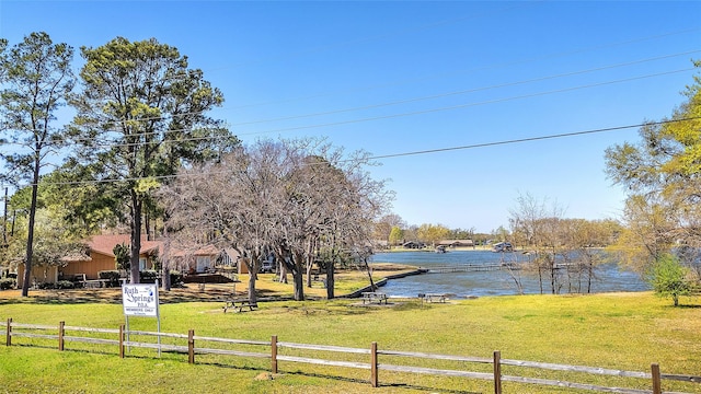 view of water feature with fence