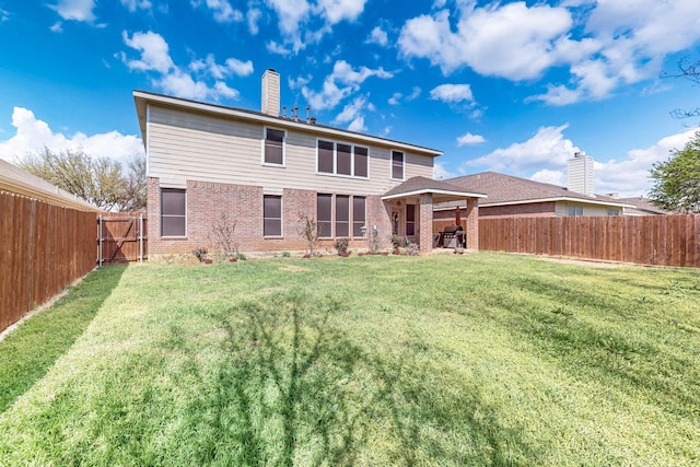 1312 Cattle Crossing Dr, Fort Worth, TX 76131 - back of house featuring brick siding, a chimney, and a gate