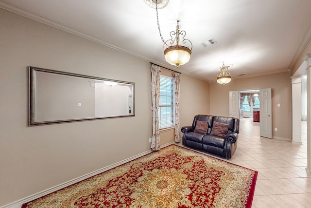 1312 Cattle Crossing Dr, Fort Worth, TX 76131 - tiled living area featuring ornamental molding and healthy amount of natural light