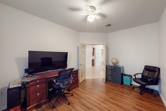 1312 Cattle Crossing Dr, Fort Worth, TX 76131 - office featuring ceiling fan, wood finished floors, and baseboards