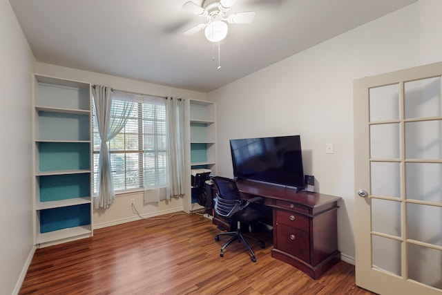 1312 Cattle Crossing Dr, Fort Worth, TX 76131 - office featuring wood finished floors, ceiling fan, and baseboards