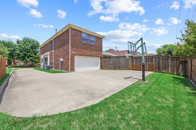 1192 Oak Hill Ln, Murphy, TX 75094 - view of side of home featuring brick siding, an attached garage, concrete driveway, and cooling unit