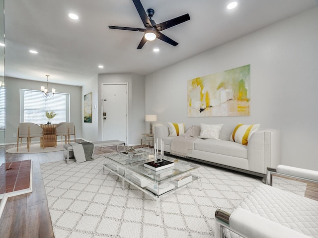 12480 Abrams Rd Unit 3023, Dallas, TX 75243 - living room featuring a ceiling fan, a fireplace, wood finished floors, and recessed lighting