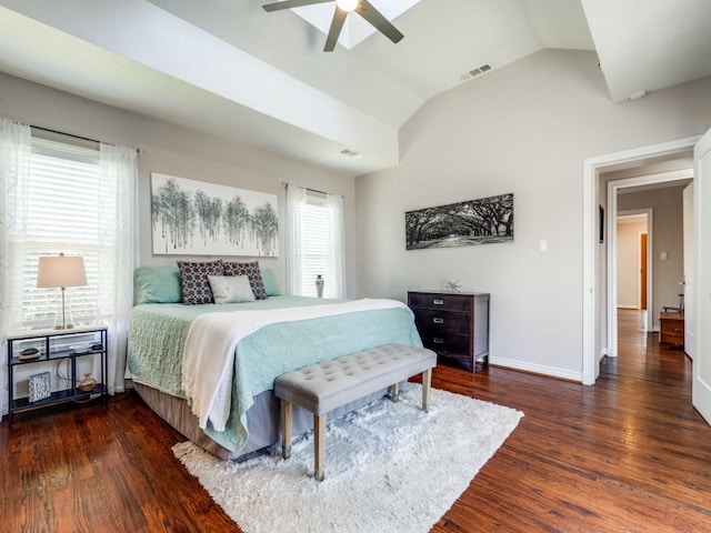 1410 Corto Dr, Dallas, TX 75218 - bedroom with wood finished floors, baseboards, ceiling fan, and lofted ceiling