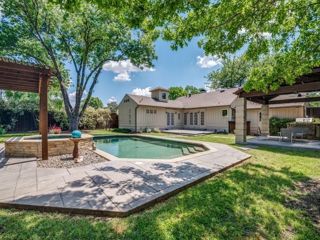 1410 Corto Dr, Dallas, TX 75218 - view of swimming pool featuring a pergola, an in-ground hot tub, a patio, and area for grilling