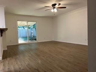 6904 Glenwood Dr, North Richland Hills, TX 76182 - empty room with wood finished floors, crown molding, baseboards, and ceiling fan