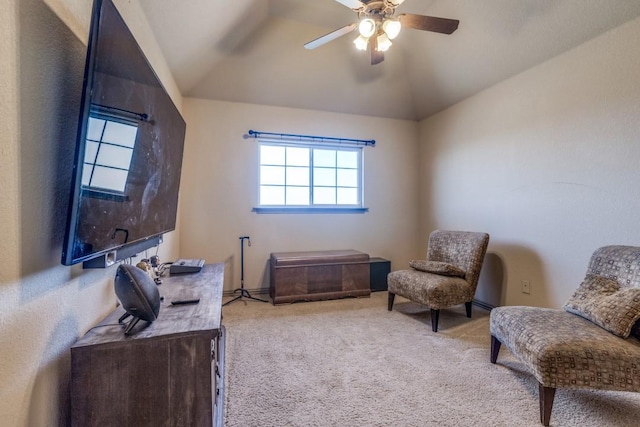 1211 Meredith Creek Ln, Fort Worth, TX 76179 - living area with lofted ceiling, ceiling fan, and carpet