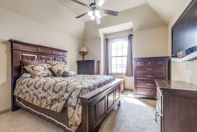 1211 Meredith Creek Ln, Fort Worth, TX 76179 - bedroom with lofted ceiling, ceiling fan, and light colored carpet