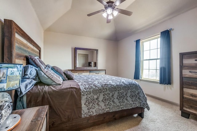 1211 Meredith Creek Ln, Fort Worth, TX 76179 - bedroom with vaulted ceiling, light colored carpet, and ceiling fan