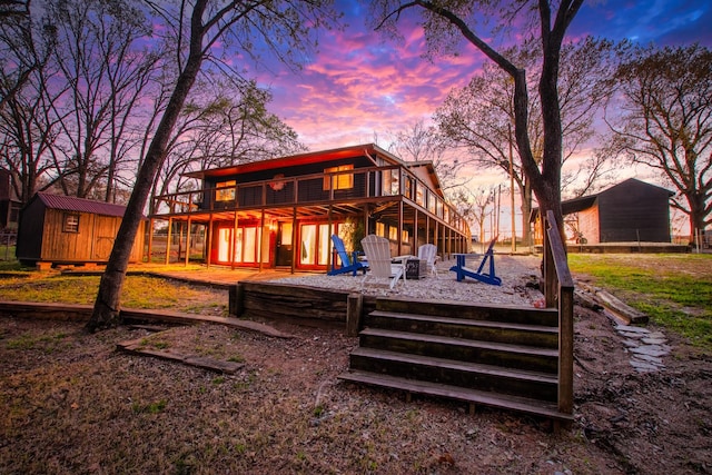 104 Henderson Harbor Cir, Payne Springs, TX 75156 - rear view of property with a wooden deck, a fire pit, a patio, and stairs