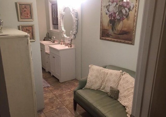 bathroom with vanity and tile patterned floors
