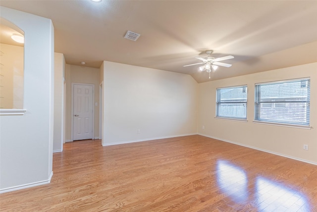 1032 Bending Oak Dr, Cedar Hill, TX 75104 - unfurnished room featuring a ceiling fan, light wood-style floors, baseboards, and lofted ceiling