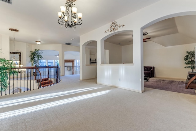 12252 Skipper Dr, Frisco, TX 75035 - unfurnished room featuring a chandelier, carpet floors, baseboards, and ceiling fan