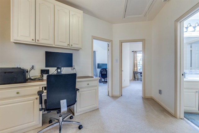 12252 Skipper Dr, Frisco, TX 75035 - office area with attic access, light carpet, and baseboards
