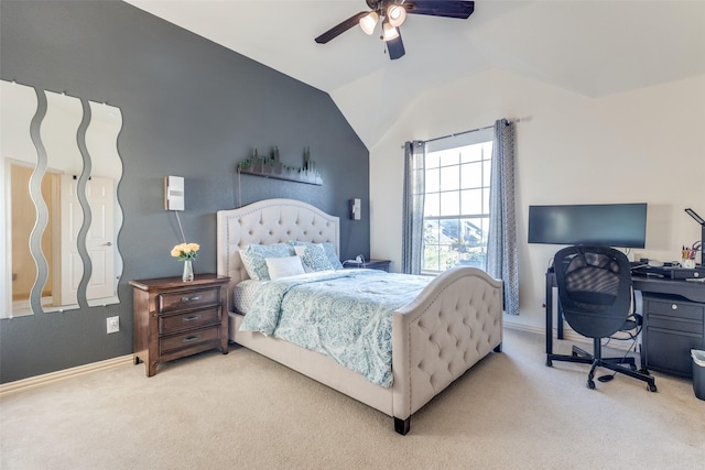 12252 Skipper Dr, Frisco, TX 75035 - bedroom with carpet, vaulted ceiling, baseboards, ceiling fan, and a desk