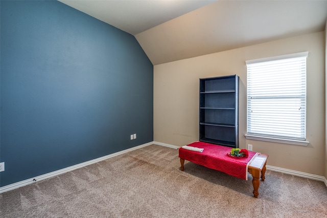9848 Robinwoods Dr, Frisco, TX 75035 - sitting room featuring carpet, lofted ceiling, and baseboards