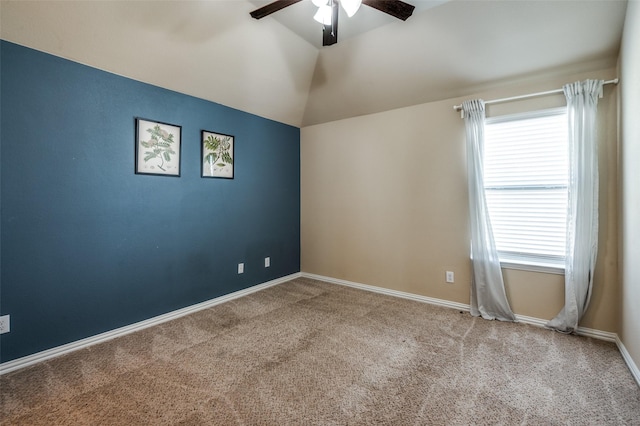 9848 Robinwoods Dr, Frisco, TX 75035 - carpeted empty room featuring ceiling fan, plenty of natural light, baseboards, and vaulted ceiling