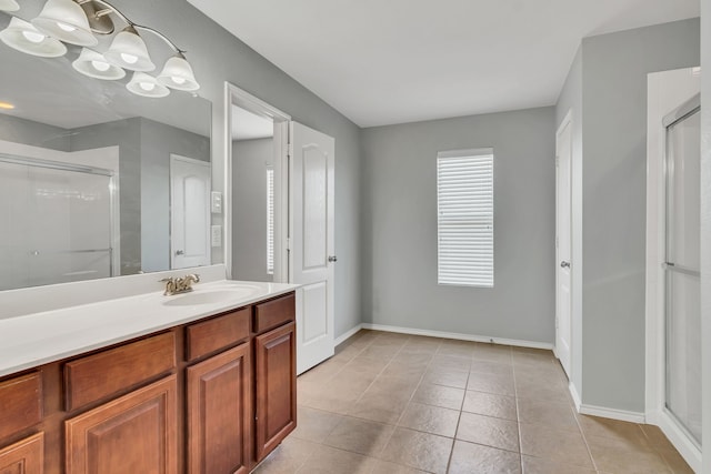 8529 Star Thistle Dr, Fort Worth, TX 76179 - full bathroom with vanity, a shower stall, and tile patterned flooring
