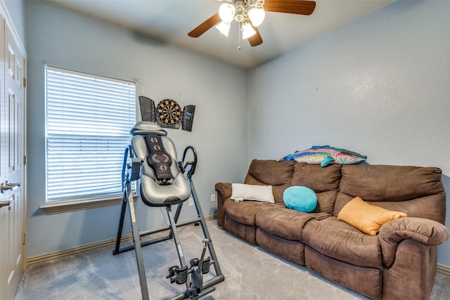 1017 Story Book Ln, Weatherford, TX 76086 - workout area with carpet floors, a ceiling fan, and baseboards
