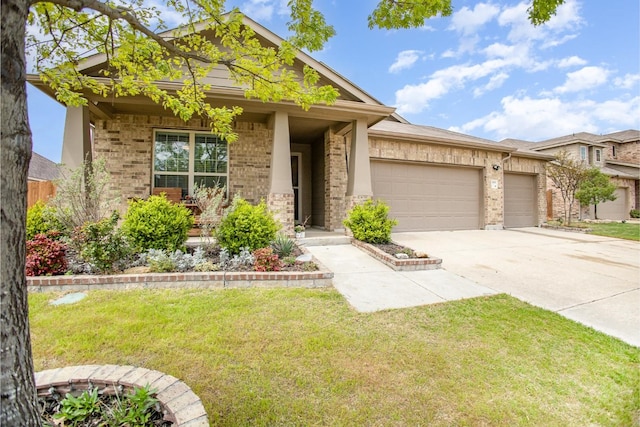 2015 Brenham Dr, Forney, TX 75126 - view of front facade featuring concrete driveway, an attached garage, a front yard, and brick siding