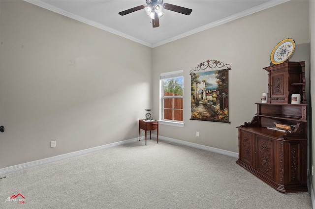3032 Sagefield Ln, Haughton, LA 71037 - carpeted spare room featuring a ceiling fan, baseboards, and ornamental molding