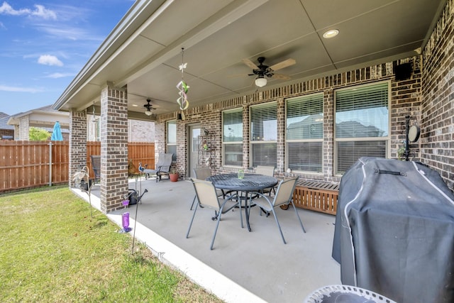 304 Welch Folly Ln, Aledo, TX 76008 - view of patio / terrace with ceiling fan, grilling area, and outdoor dining area