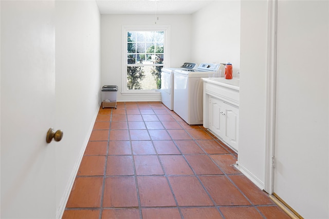 4379 Capra Way, Benbrook, TX 76126 - laundry area with cabinet space, washer and dryer, tile patterned floors, and baseboards