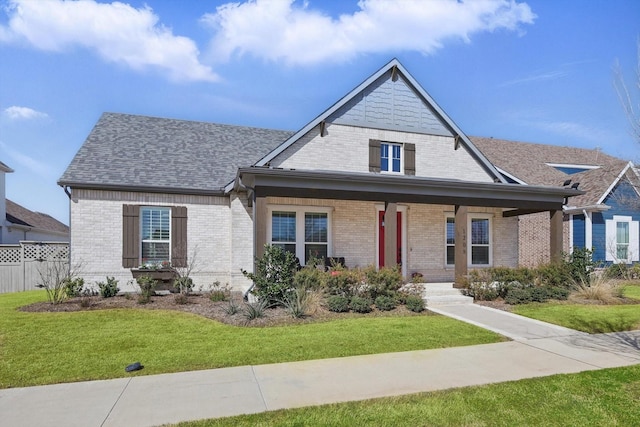 1208 S Pecan Pkwy, Northlake, TX 76247 - view of front of home featuring covered porch, a shingled roof, brick siding, and a front yard