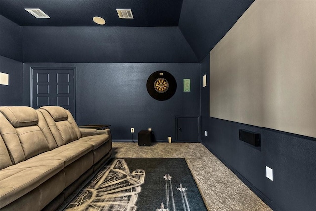 1261 Duke Dr, Prosper, TX 75078 - home theater with carpet and vaulted ceiling