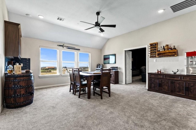 1261 Duke Dr, Prosper, TX 75078 - dining room with visible vents, light colored carpet, and lofted ceiling